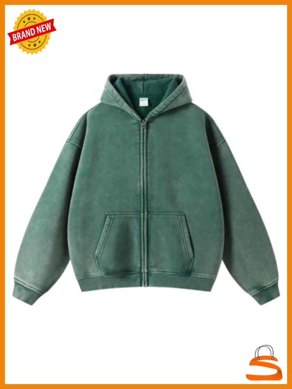 Oversized Zip Up Hoodie Sweatshirt Acid Wash Y2K Jacket with Pockets